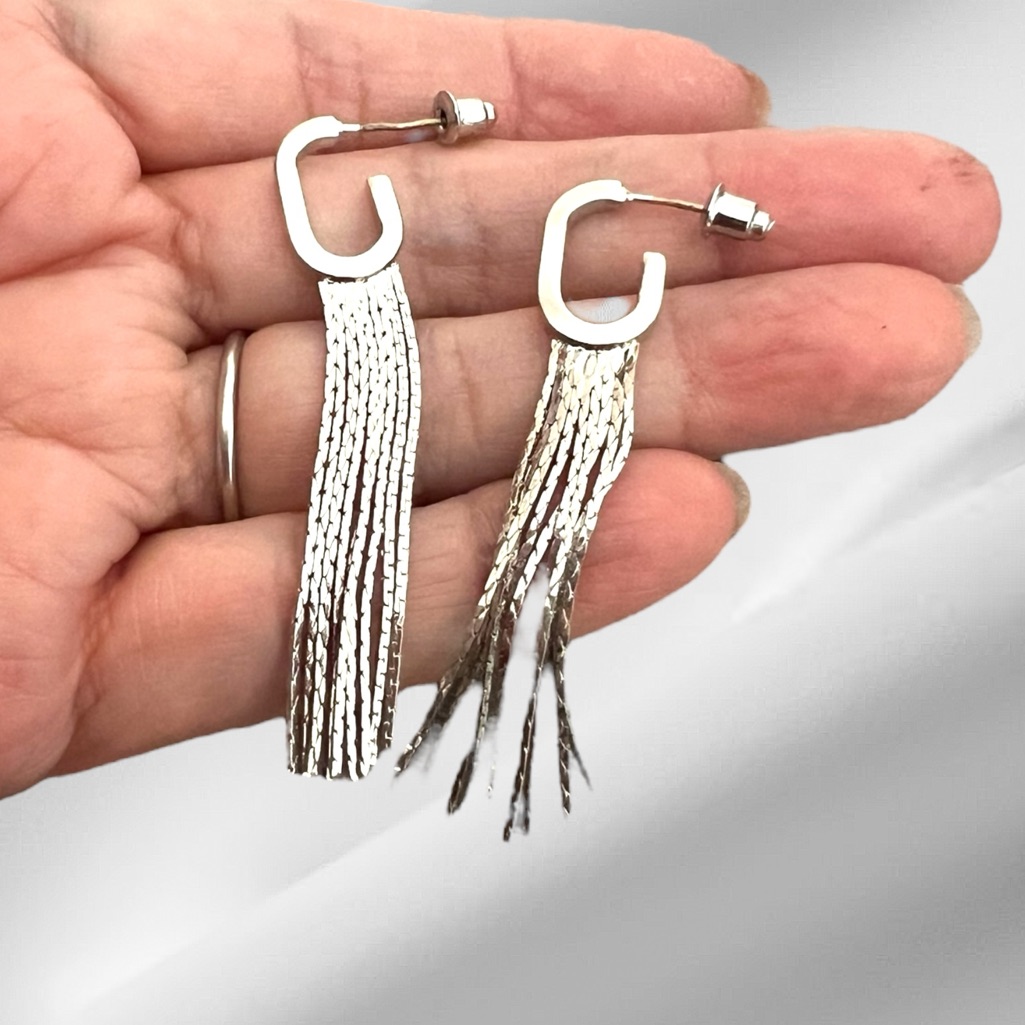 Long Stainless Steel Fringe Earrings